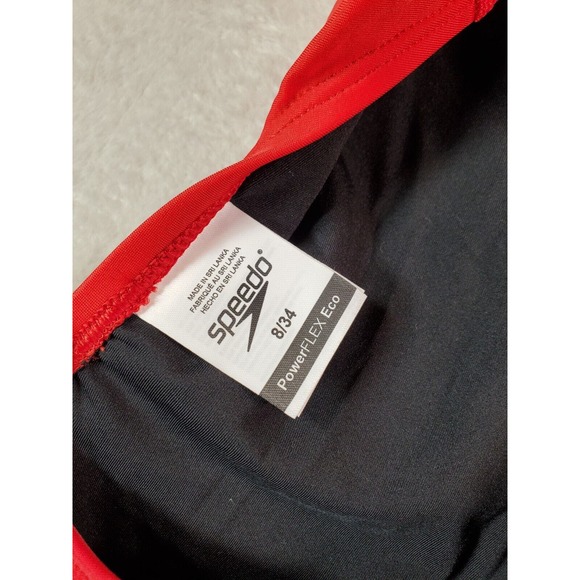 Speedo Swimsuit Womens Size 8 Red Nylon Spaghetti Straps Back Keyhole Logo - Picture 7 of 8